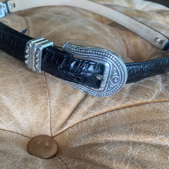 Brighton Black Leather BELT Silver Insets M/L-32 - Picture 2 of 8